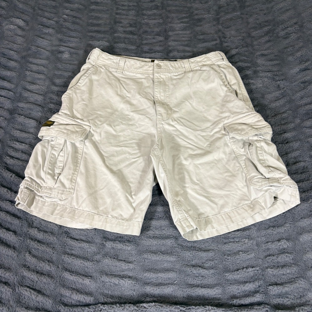American Eagle Outfitters Mens Khaki Cargo Shorts Size 33 Stone Cotton Utility
